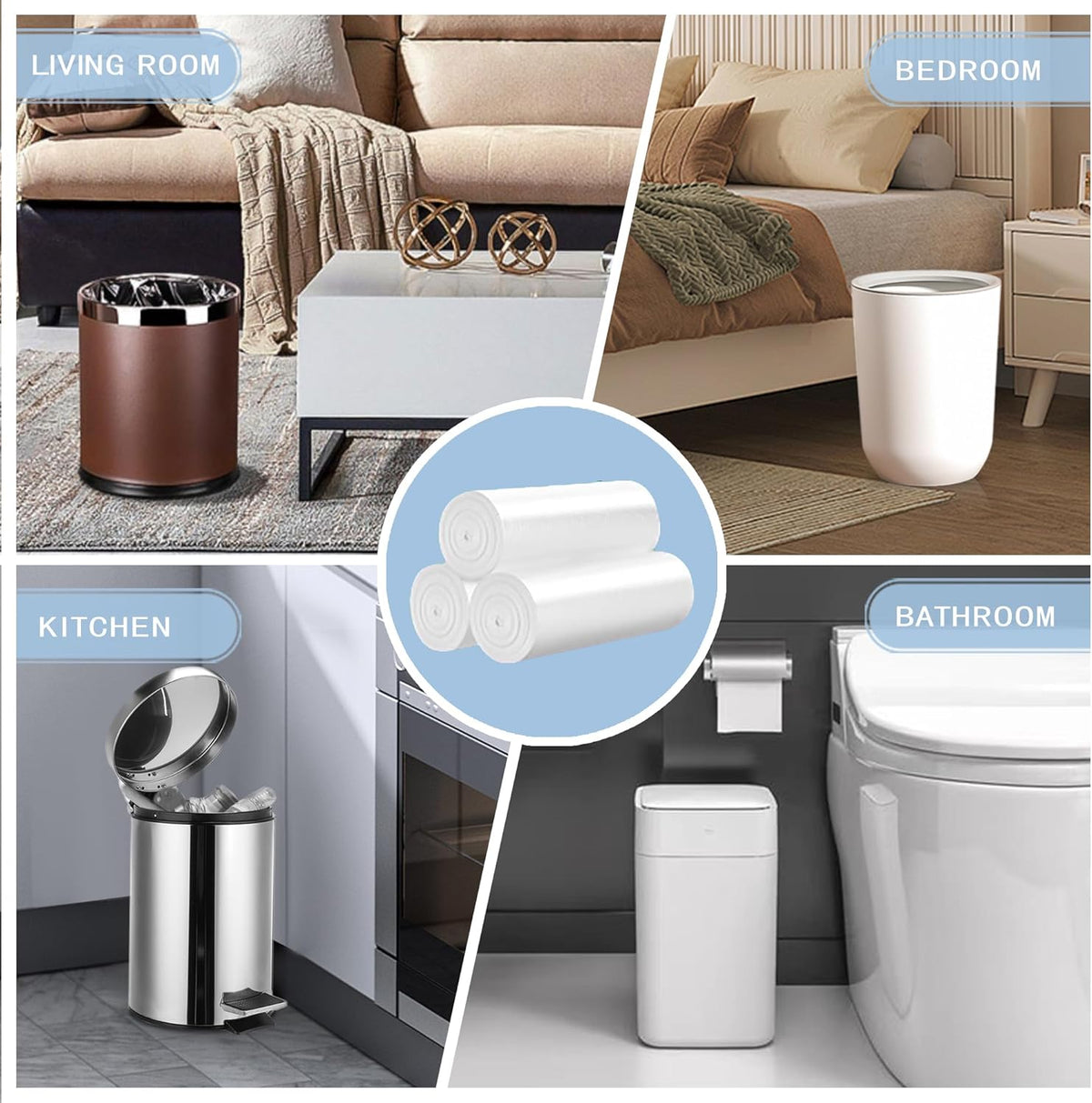 Small Trash Bags 4 Gallon - 108 Count Leakage-Proof 4 Gallon Trash Bag, Small Garbage Bags for Office Bedroom Bathroom Mini Trash Bags, Unscented White 15L Small Trash Can Liners