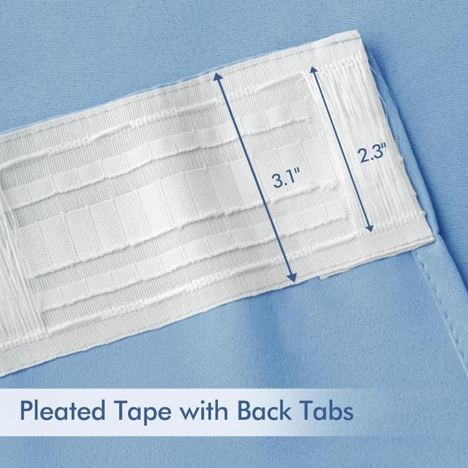 MIULEE Sky Blue Back Tab Blackout Curtains 120 Inch Long 2 Panels Set