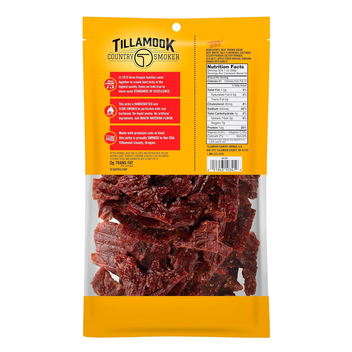 Tillamook Country Smoker Real Hardwood Smoked Beef Jerky, Old Fashioned, 10 Ounce