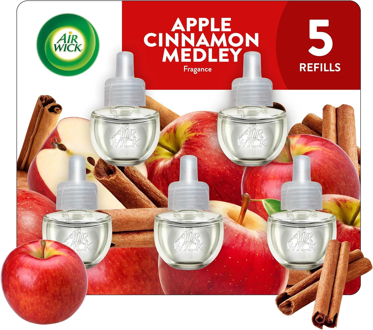 Air Wick Plug in Scented Oil Refill, Apple Cinnamon Medley, 5ct, Air Freshener, Essential Oils