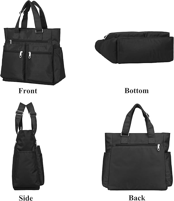 VOLGANIK ROCK Canvas Tote Bag Waterproof Nylon Multi Pocket Shoulder Bags Laptop Work Bag Teacher Purse Handbag for Women Men