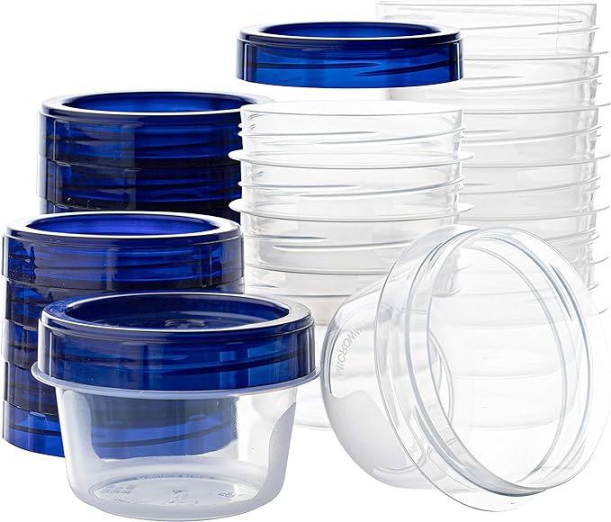 PLASTICPRO [4 oz 144 Pack] Twist Top Deli Containers Clear bottom With blue Top Twist on Lids Reusable, Stackable, Food Storage Freezer Container Pack of 144