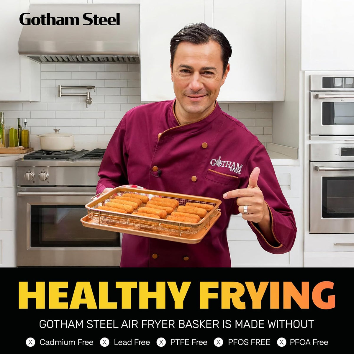 Gotham Steel Baking Sheet with Air Fry Rack, 16.5” x 12.5”, 2 Pc Multipurpose Air Fryer Tray and Cookie Sheet Pan for Oven, Use as Cooling Wire Rack, for Cooking, Pizza, Bacon, Dishwasher Safe