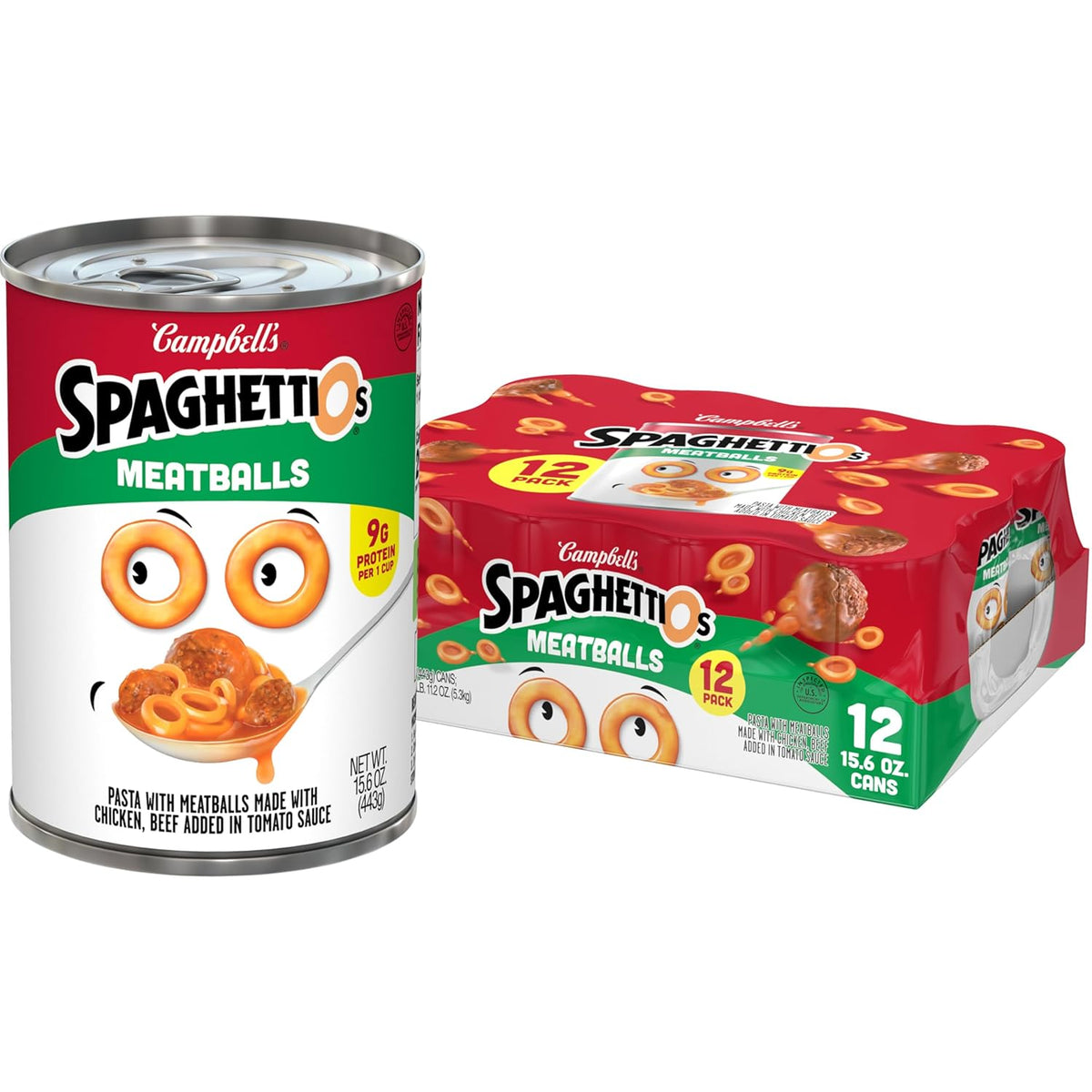 SpaghettiOs Canned Pasta with Meatballs, 15.6 oz Can (12 Pack)