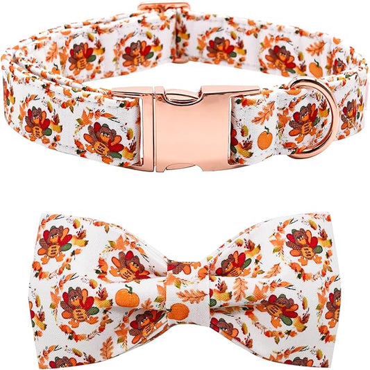 Dog Collar - Thanksgiving Turkey Bowtie Gift Soft Bow Collar with Adjustable Metal Buckle for X-Large Dogs