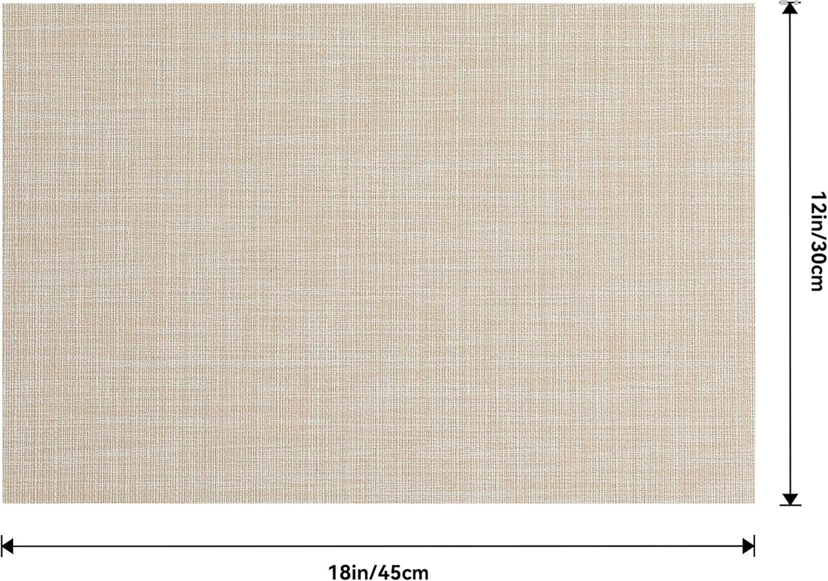 Leetaltree Beige Placemats Set of 4 - Heat Resistant Non-Slip Place mats for Dining Table, Washable Durable PVC Vinyl Woven Table Mats（Beige, 4）