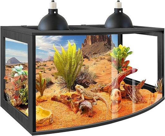 PROLEE Bearded Dragon Tank, Curved Reptile Enclosure with 3-Side Clear Acrylic Panels, Spacious Lizard Tank with Metal Mesh Top and Lockable Door for Reptile Habitat (Black, 24" Length,24 Gallons)