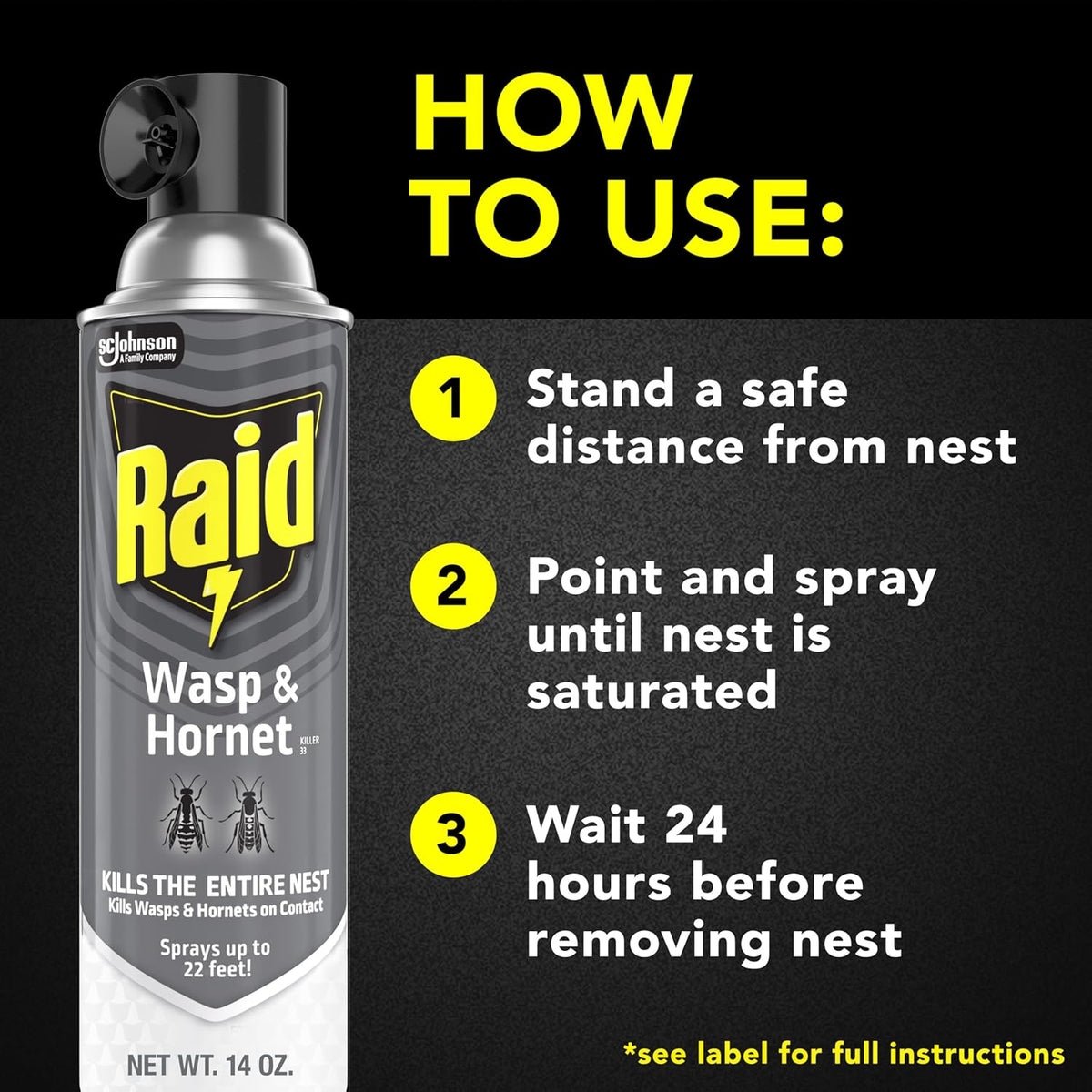 Raid Wasp & Hornet Killer Spray, Bug Killer Kills the Entire Nest, 14 Oz, 2 Count