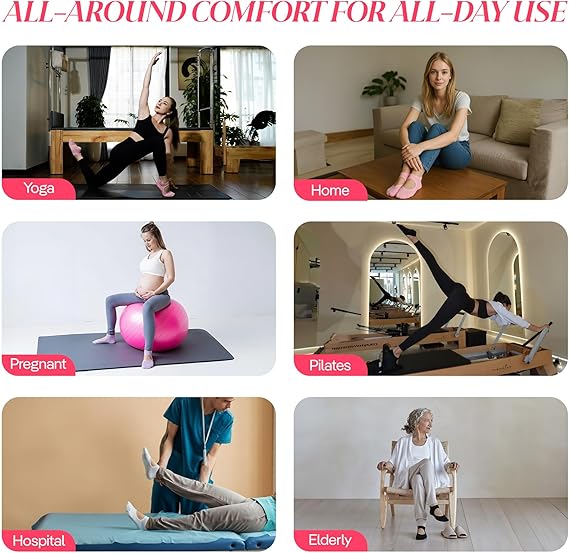 CoolMate Pilates Socks with Grips for Women, Yoga Socks, Crew Non Slip Women for Workout, Barre, Pilates Gifts