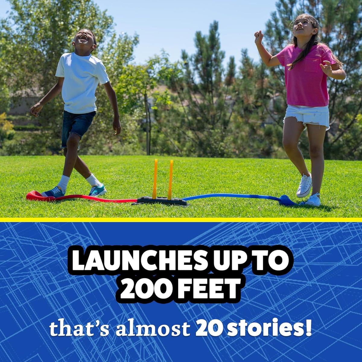 Stomp Rocket Original Dueling Rocket Launcher for Kids, 8 Rockets - Fun Backyard & Outdoor Kids Toys Gifts for Boys & Girls -Toy Foam Blaster Set Soars 200ft - Multi-Player Launcher Stand