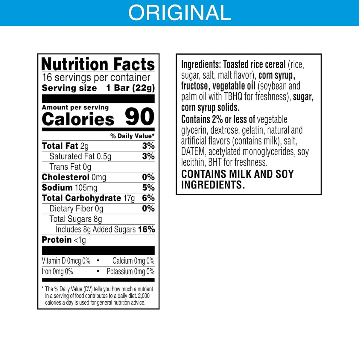 Rice Krispies Treats Crispy Marshmallow Squares, Kids Snack Box, Cereal Bars, Original (16 Bars)