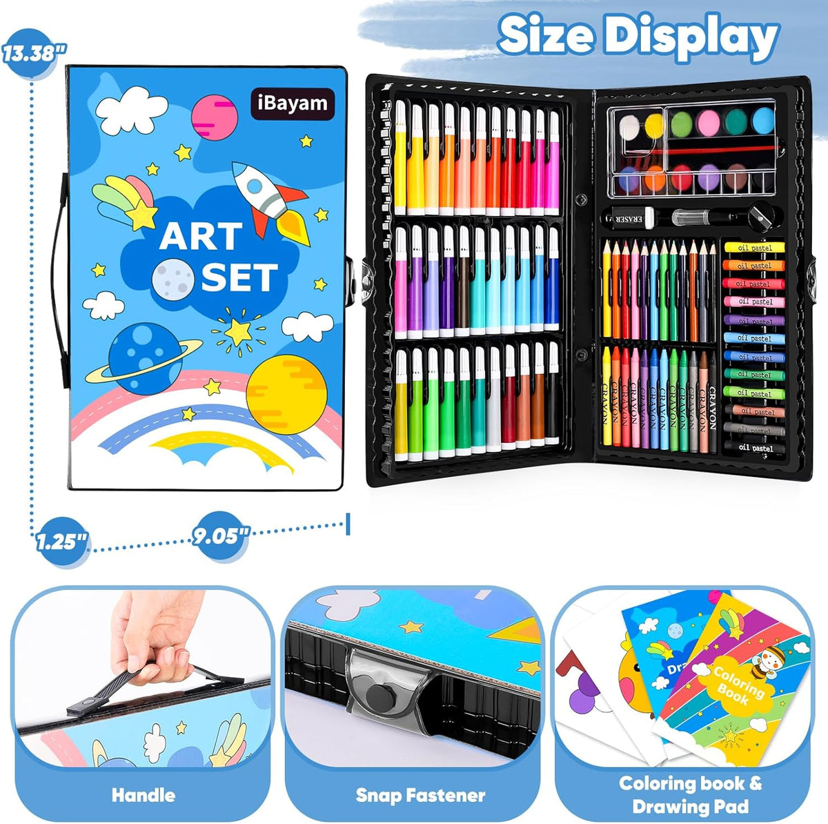 iBayam Art Supplies, 149-Pack Drawing Kit Painting Art Set Art Kits Gifts Box, Arts and Crafts for Kids Girls Boys, with Coloring Book, Crayons, Pastels, Pencils, Watercolor Pens & Cakes