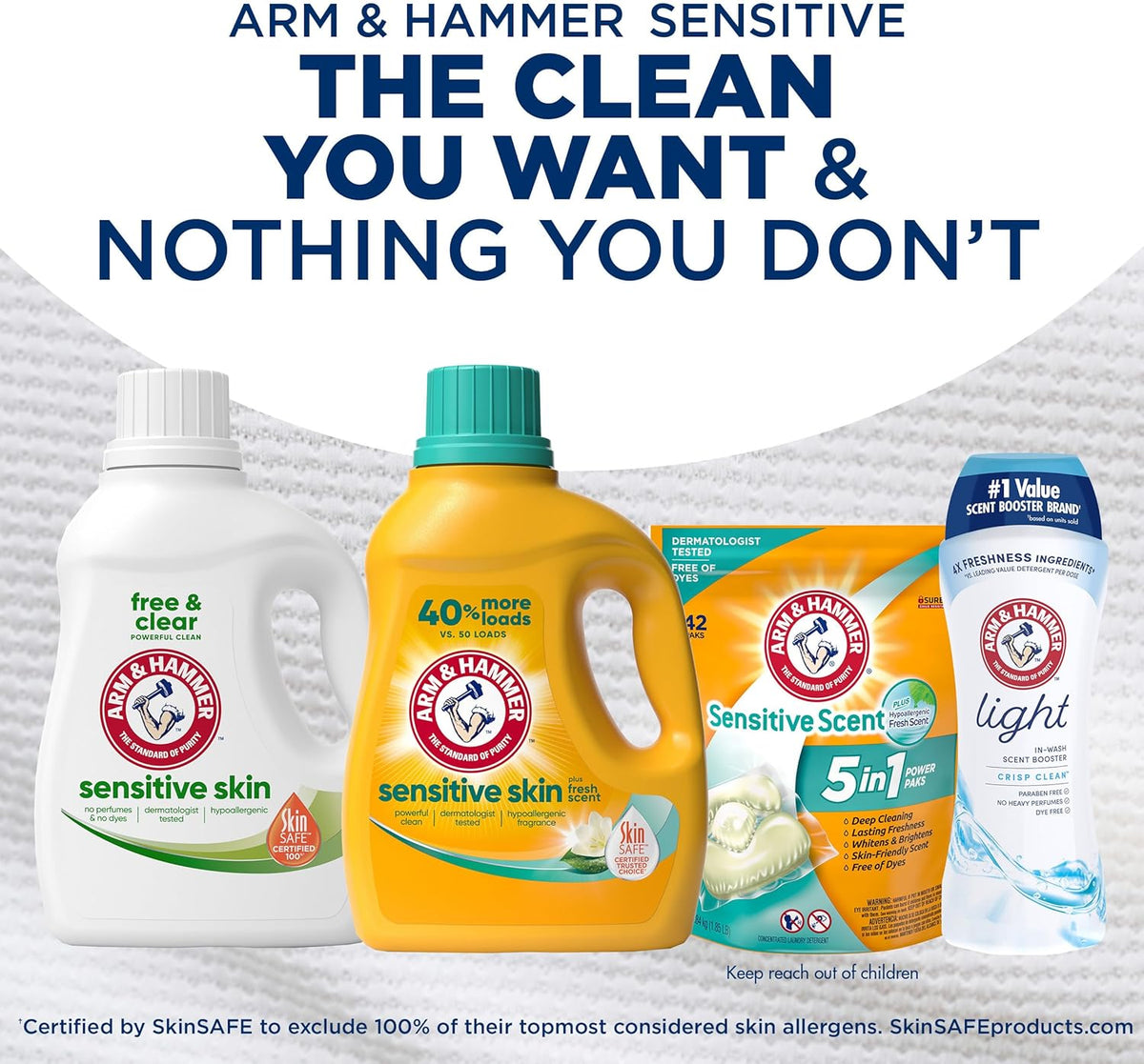 ARM & HAMMER Sensitive Skin Liquid Laundry Detergent, Fresh Scent, 105 fl oz, 105 Loads