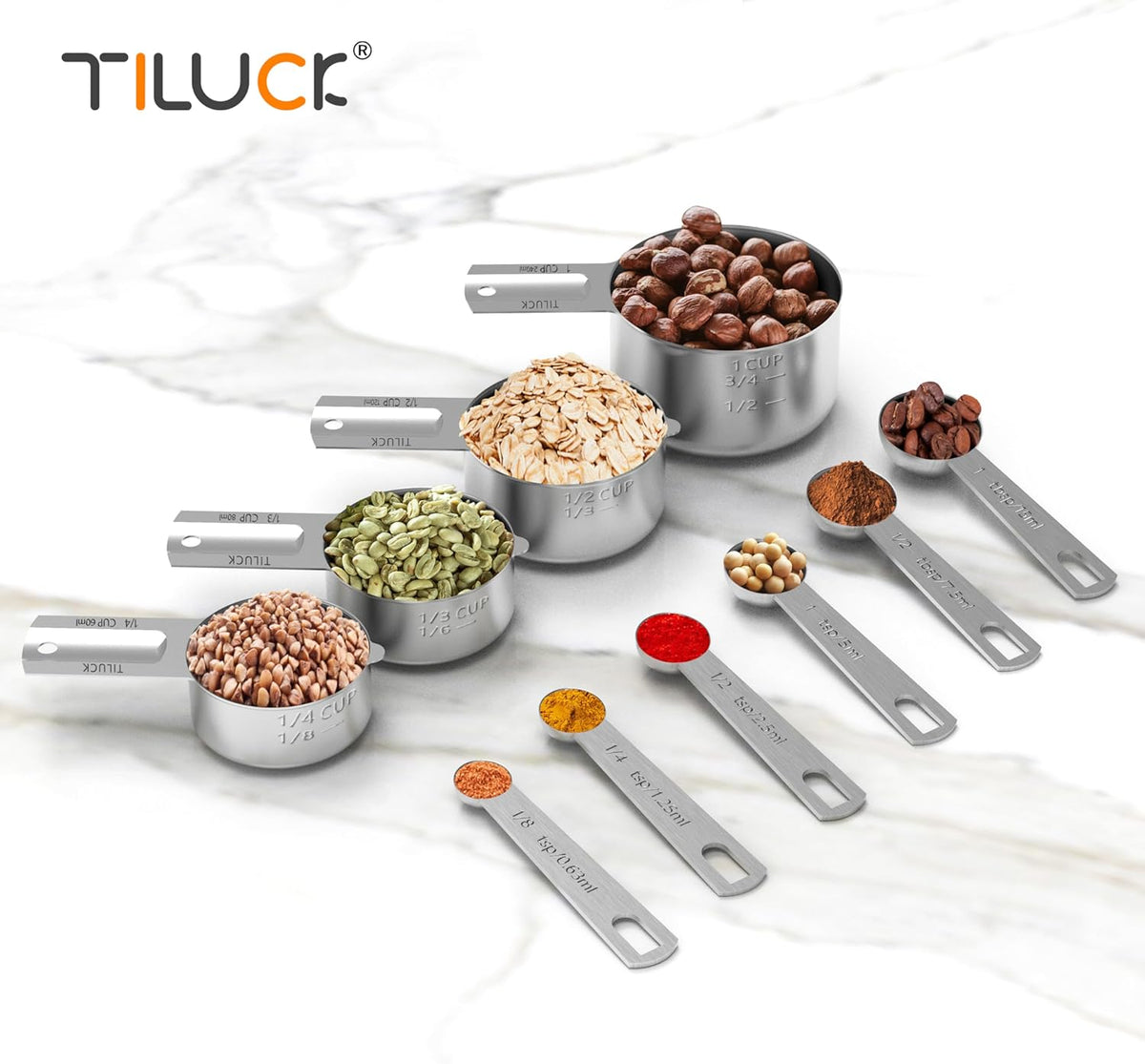 TILUCK Stainless Steel Measuring Cups & Spoons Set, Cups and Spoons,Kitchen Gadgets for Cooking & Baking (10)