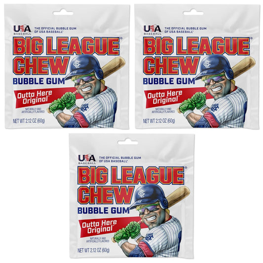 Big League Chew Original Bubble Gum 3-Pack - 2.12oz Packets - Original Baseball Gum - Big League Chew Baseball Candy Set for Treats, Party Favors & More - Softball Candy For Teams