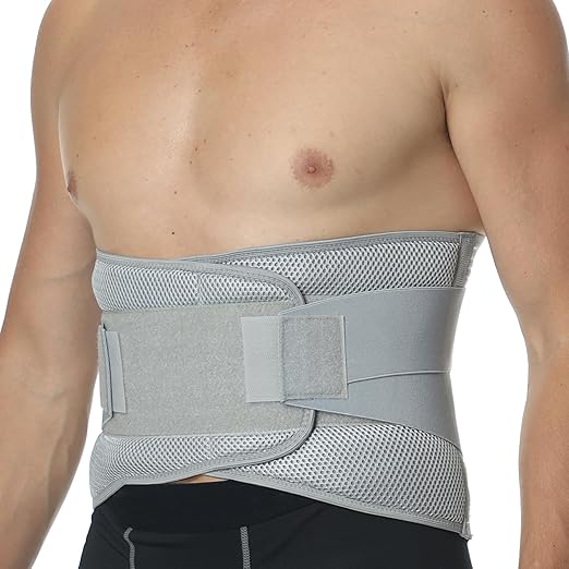 NeoTech Care Adjustable Compression Back Brace Lumbar Support Belt, Grey, Size M