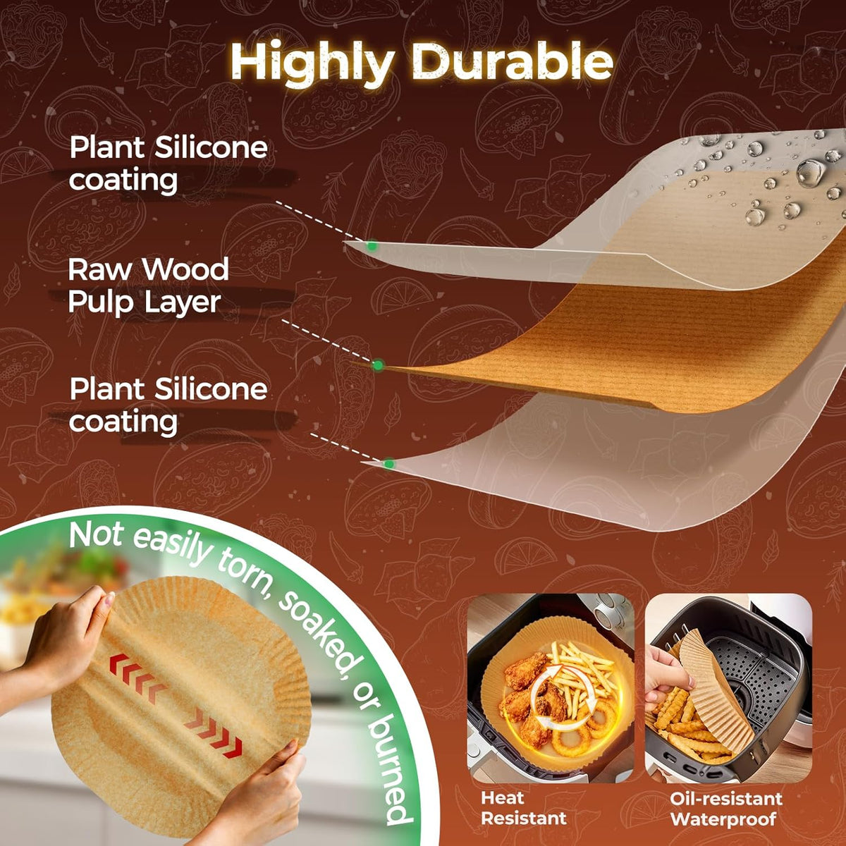 Air Fryer Liners Disposable, 150Pcs 8" Square [Food Grade Material] Unbleached Parchment Paper Liners Non-Stick & Waterproof Oilproof for 5-8 QT Airfryer Basket, Baking, Roasting Microwave, Oven