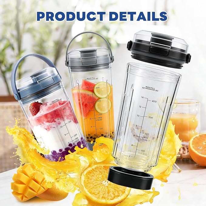 18 oz Blending Vessel Accessories Compatible with Ninja Blast Portable Blender, Blender Cup with Sip & Seal Lid, Replacement for Ninja Blast BC151BK BC151NV BC151CR BC151ND BC151EM (Blue)