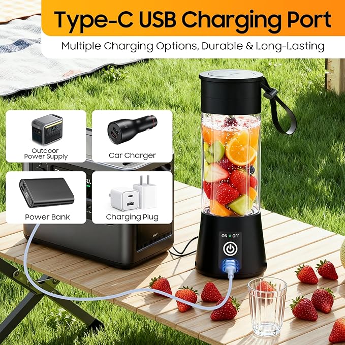 Cordless Portable Personal Size Blender - 2026 Upgraded New Blender for Shakes and Smoothies with 13 Oz BAP Free Juice Cup, USB Rechargeable Freshly Squeezed for Picnic/Sports