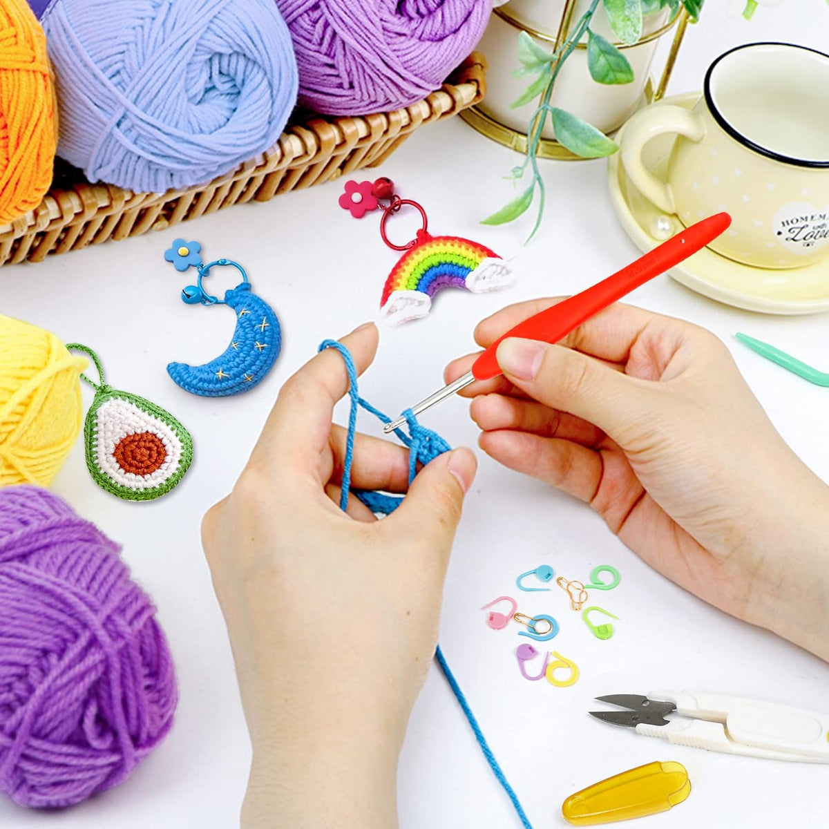 INSCRAFT 113 Piece Crochet Kit with Yarn Set– 1600 Yards Assorted Yarn for Knitting and Crochet, 73PCS Crochet Accessories Set Including Ergonomic Hooks, Knitting Needles & More Ideal Beginner Kit