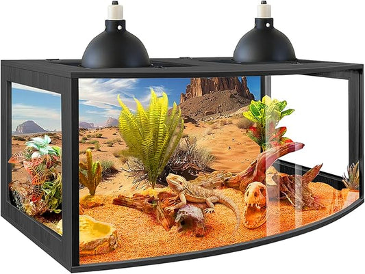 PROLEE Bearded Dragon Tank, Curved Reptile Enclosure with 3-Side Clear Acrylic Panels, Spacious Lizard Tank with Metal Mesh Top and Lockable Door for Reptile Habitat (Black, 32" Length,34 Gallons)