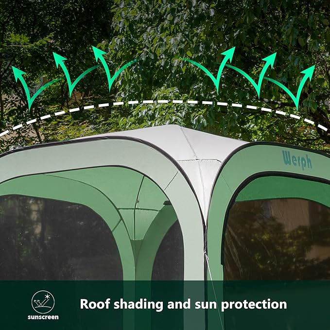 Pop Up Tent，Portable Canopy Tent with Mesh Mosquito Net, Screen House Room Canopy Shade Screen Tent 6 x 6 FT with Carry Bag for Patio, Backyard, Sports & Outdoors Activities, Green