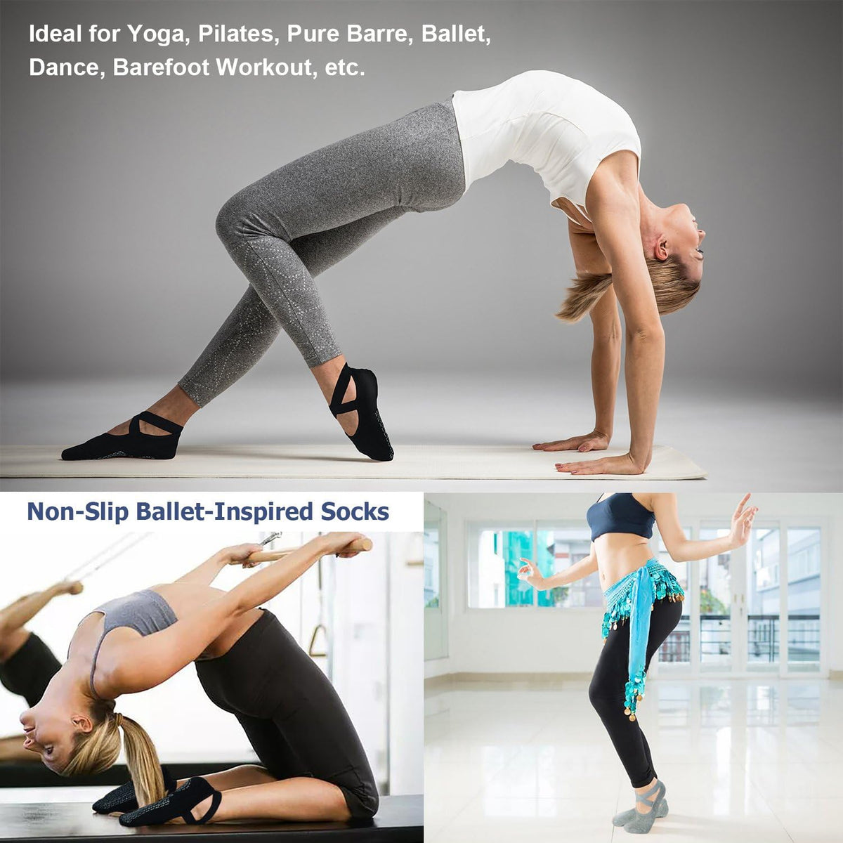 Ozaiic Yoga Socks for Women Non-Slip Grips & Straps, Ideal for Pilates, Pure Barre, Ballet, Dance, Barefoot Workout