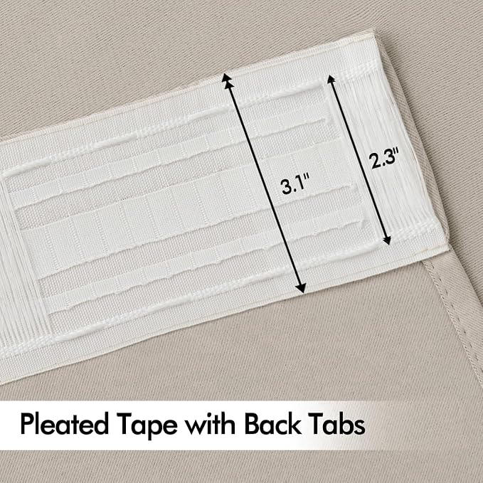 MIULEE Natural Back Tab Blackout Curtains 120 Inch Long 2 Panels Set