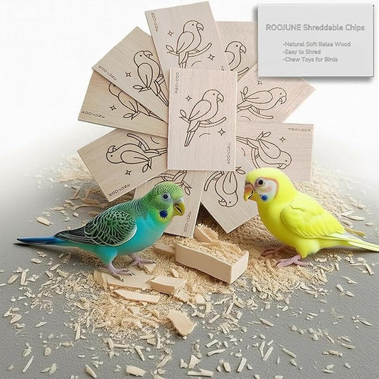 Bird Toys Chew Toys 100% Natural - 20 Pack Balsa Wood Chips, The Softest Wood in The World - Bird Cage Accessories for Small Medium Birds Parakeets Parrots Conures Cockatiels Finches Lovebirds