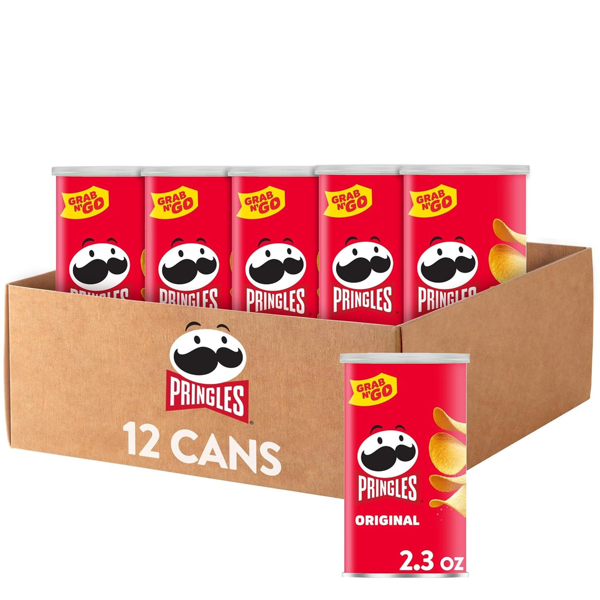 Pringles Potato Crisps Chips, Lunch Snacks, Office and Kids Snacks, Grab N' Go, Original (12 Cans)