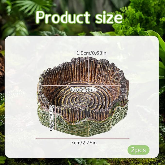 2 PCS Small Reptile Food Dish Reptile Water Dish Food Bowl Reptiles Feeding Foods Resin Terrarium Bowl for Bearded Dragon Gecko Frog Snake Chameleon Tortoise