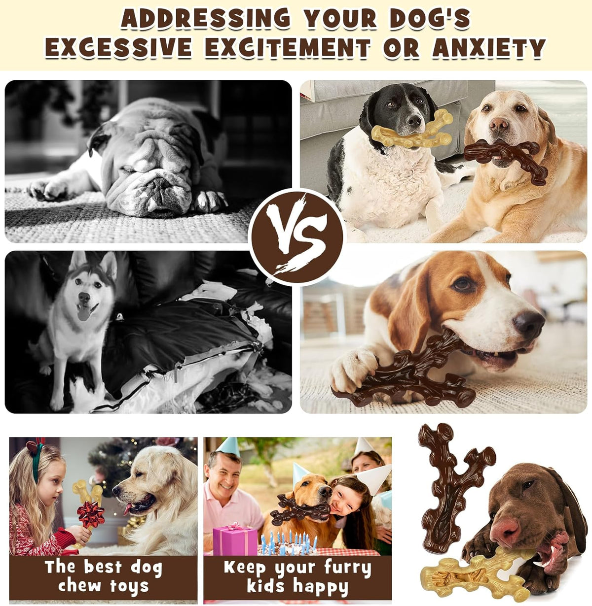 2 Pack Dog Chew Toys for Aggressive Chewers,Boredom and Stimulating Best Dog Toys for Medium/Large Breed,Tough Almost Indestructible Dog Bones for Teeth Cleaning and Training