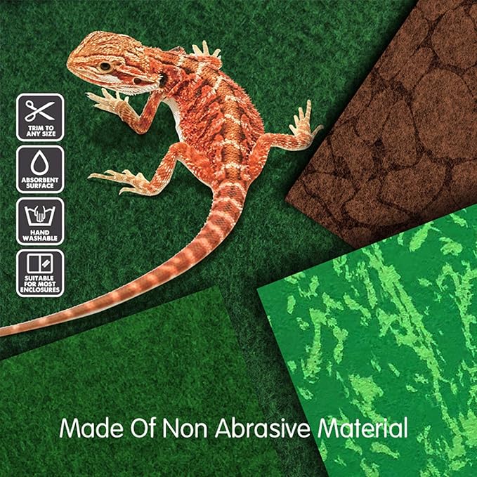 Reptile Carpet, 36 * 18in Pet Terrarium Liner,Reptiles Cage Mat/Substrate for Snakes, Chameleons, Geckos ands Kitchen Use(2sheets) with Tweezers Feeding Tongs