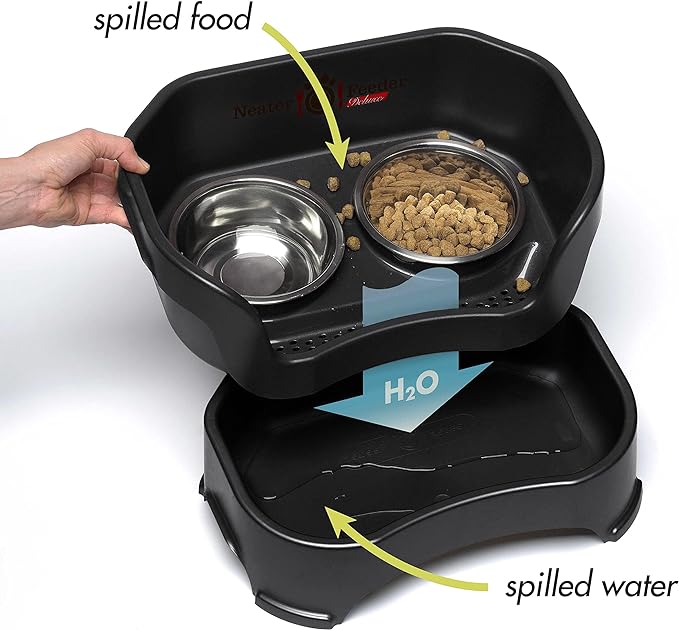 Neater Pet Brands Neater Feeder Deluxe Mess Proof Dog Bowls Elevated for Small Dogs Under 19 lbs, Made in USA, No Spill Raised Dog Food Bowl Stand Feeding Station, Food and Water Bowl Set, Black