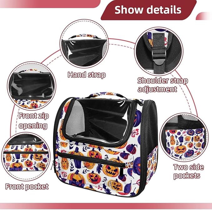Pumpkin Helloween 16 Cat Backpack Carrier, Breathable Cat Carrier Large Space Bubble Pet Backpack for Kitty Small Dog