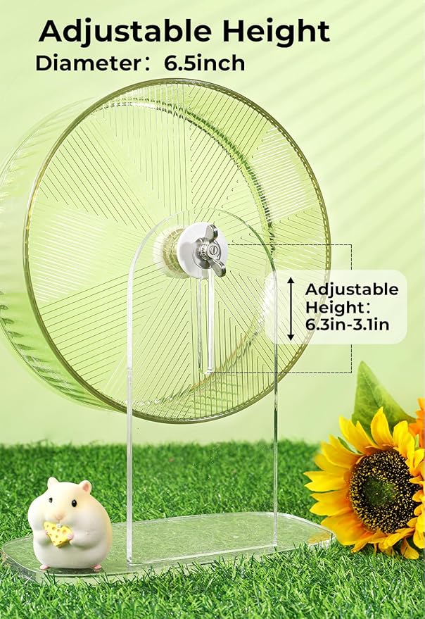 Super-Silent Hamster Exercise Wheel: Silent Spin Toys Hamster Running Wheels with Height Adjustable Stand for Hamsters Gerbils Mice Or Other Small Animals -6.5inch Clear