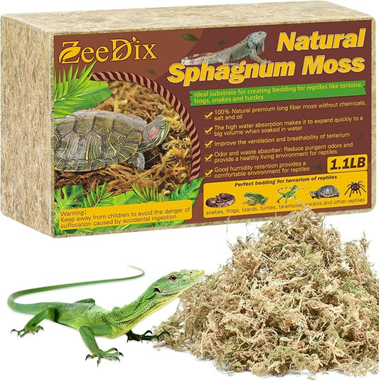 ZeeDix 1.1LBS Sphagnum Moss for Reptiles, 25QT Premium Dried Moss for Terrarium Long Fibered Leopard Gecko Moss Natural Sphagnum Peat Moss Bedding for Frogs Anoles Snake Turtle Plants