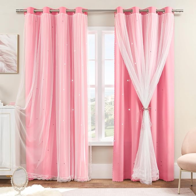 XiDi Pink Curtains for Bedroom Decor, Girls Room Blackout Curtains, Kids Room
