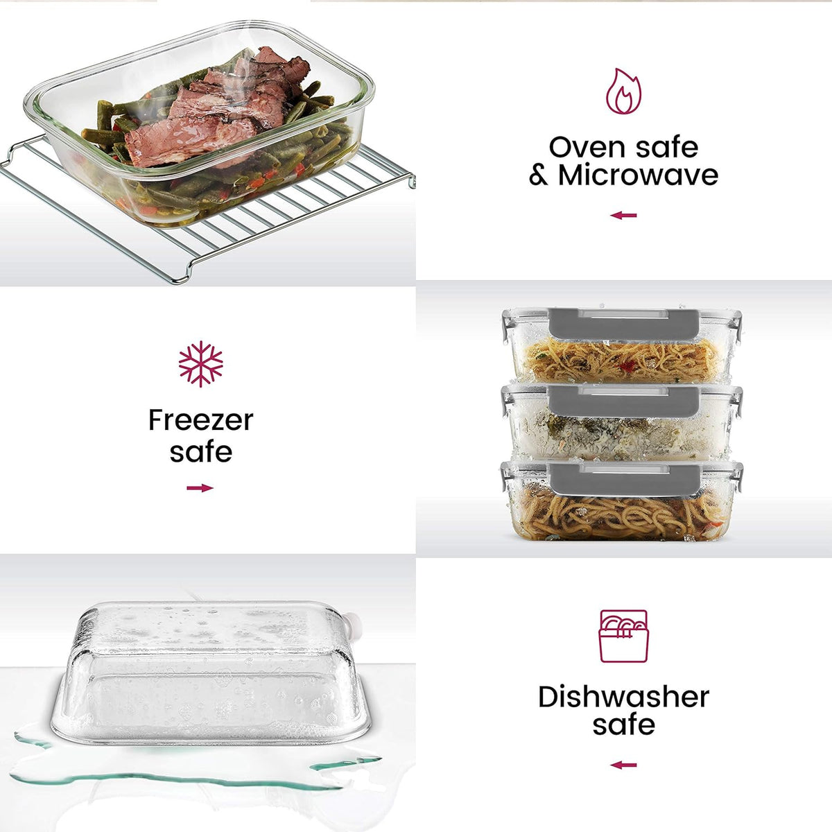 FineDine 24 Piece Premium Borosilicate Glass Meal Prep Containers Glass - Airtight Food Storage Containers with Lids, Hinged Locking Lid, BPA Free, For Meal Prep/Freezer/Oven
