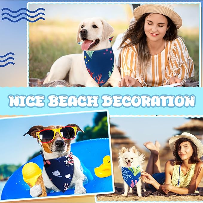 100 Pcs Dog Bandanas Bulk Pet Bibs Colorful Triangle Scarf Pet Bandanas for Medium Large Dogs Spring Summer Birthday Costume Decoration (Ocean Theme)