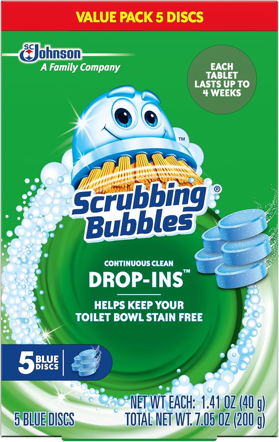 Scrubbing Bubbles Toilet Bowl Tablets, Continuous Clean Toilet Drop In Discs, Each Tablet Provides 4 Weeks of Protection Against Stains and Build Up, 5 Count (Pack of 1)