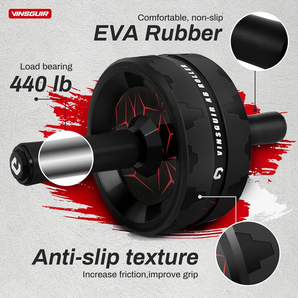 VINSGUIR Ab Roller Wheel, Abs & Core Workout Equipment for Home Gym with Knee Pad Accessories, Abdominal Wheel for Full-body Strength Training