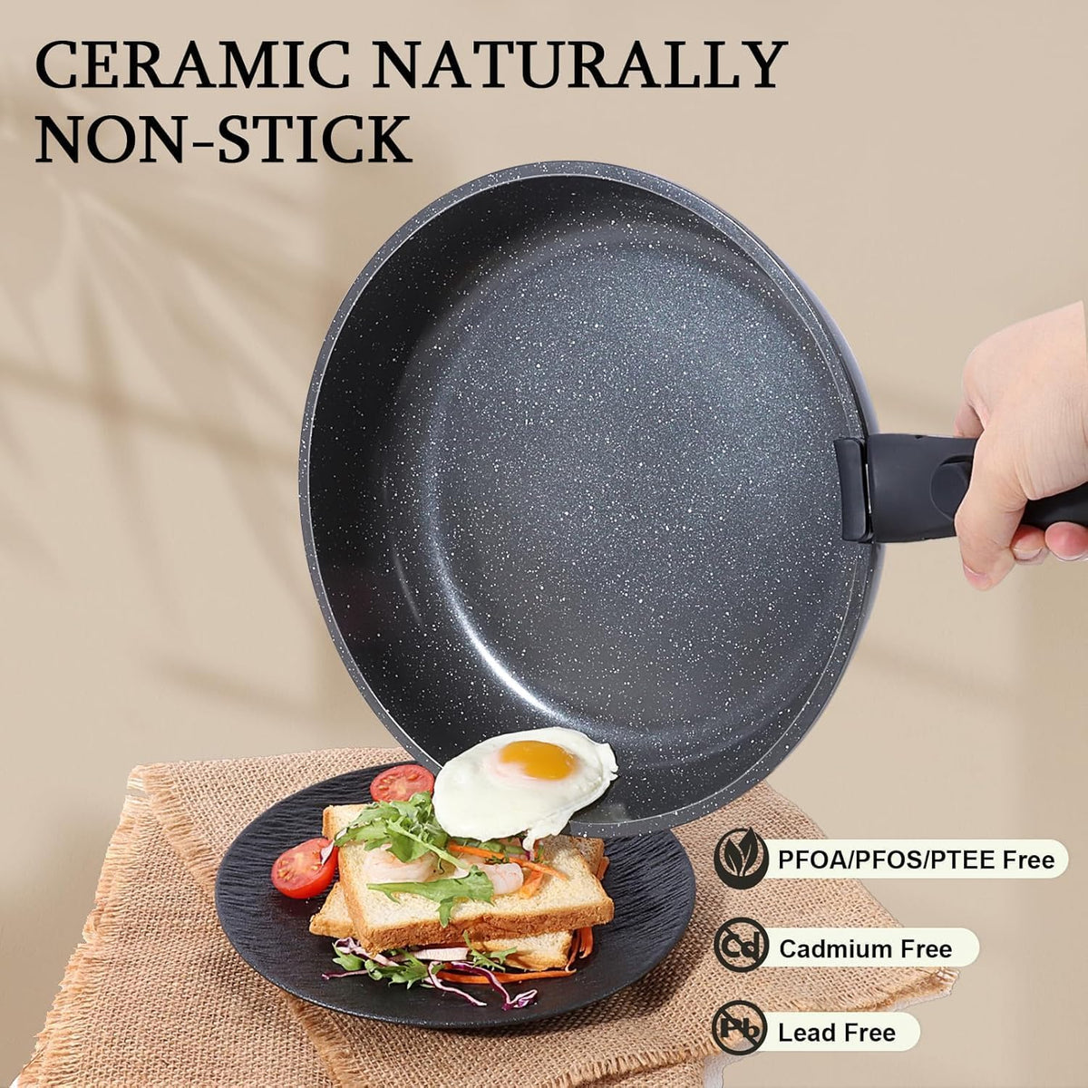 GiPP Ceramic Pots and Pans Set Non Stick, Nonstick Detachable Handle Cookware Sets, Non Toxic Induction Kitchen Pot and Pan with Removable Handle, Healthy RV Cookware, Dishwasher ＆Oven Safe, 5 Piece