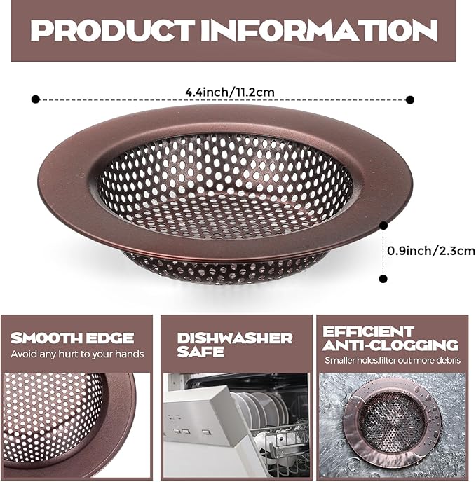 Retisee 2 Pcs Sink Strainer Stainless Steel Kitchen Sink Drain Strainer Basket Cover Mesh Hair Food Catcher, Large Wide Rim of 4.4 Diameter(Oil Rubbed Bronze)