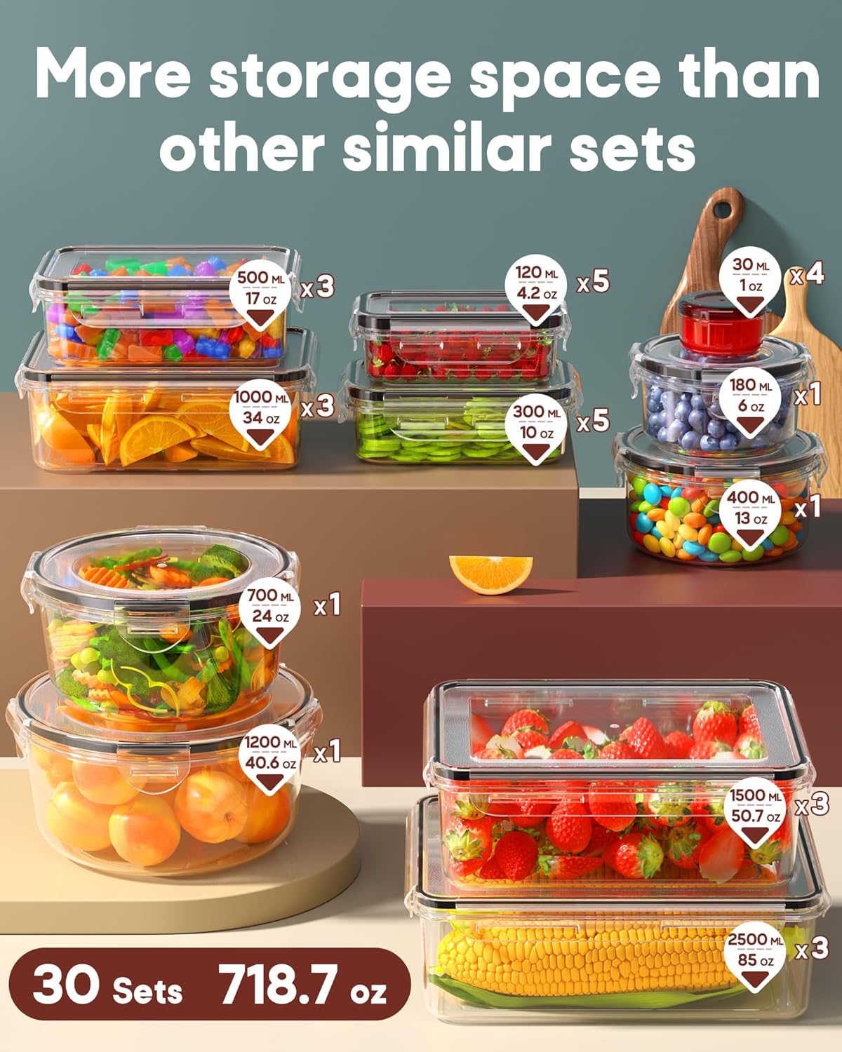 60 PCS Food Storage Containers with Lids Airtight, (30 Lids & 30 Containers) Leak proof Containers Set for Kitchen, Meal Prep, BPA-Free, PVC-Free Plastic, Microwave/Dishwasher Safe, Extra Labels & Pen