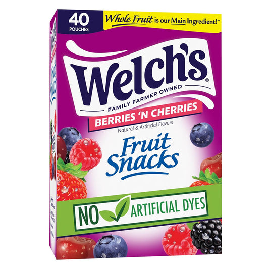 Welch's Fruit Snacks, Berries 'N Cherries Snack Box, Gluten Free, 0.8oz Snack Packs (Pack of 40)