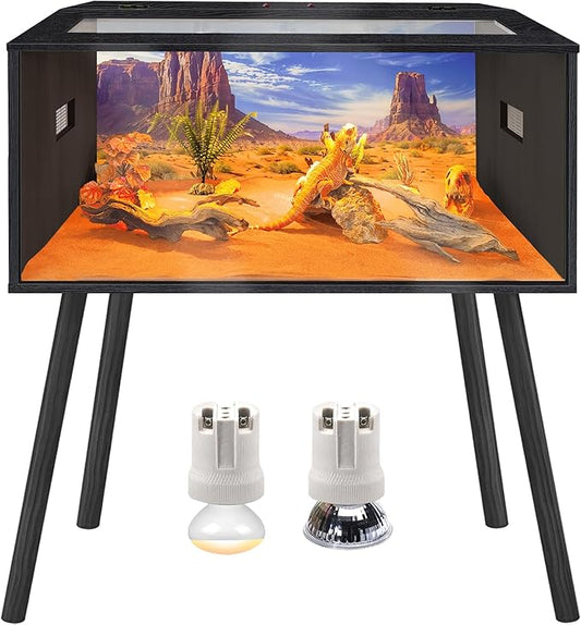 Prolee 36 Gallon Reptile Tank, Tempered Glass Bearded Dragon Tank with Wooden Roof and Lockable Doors, Large Lizard Habitat for Snakes, Iguanas, Chameleons (Black)