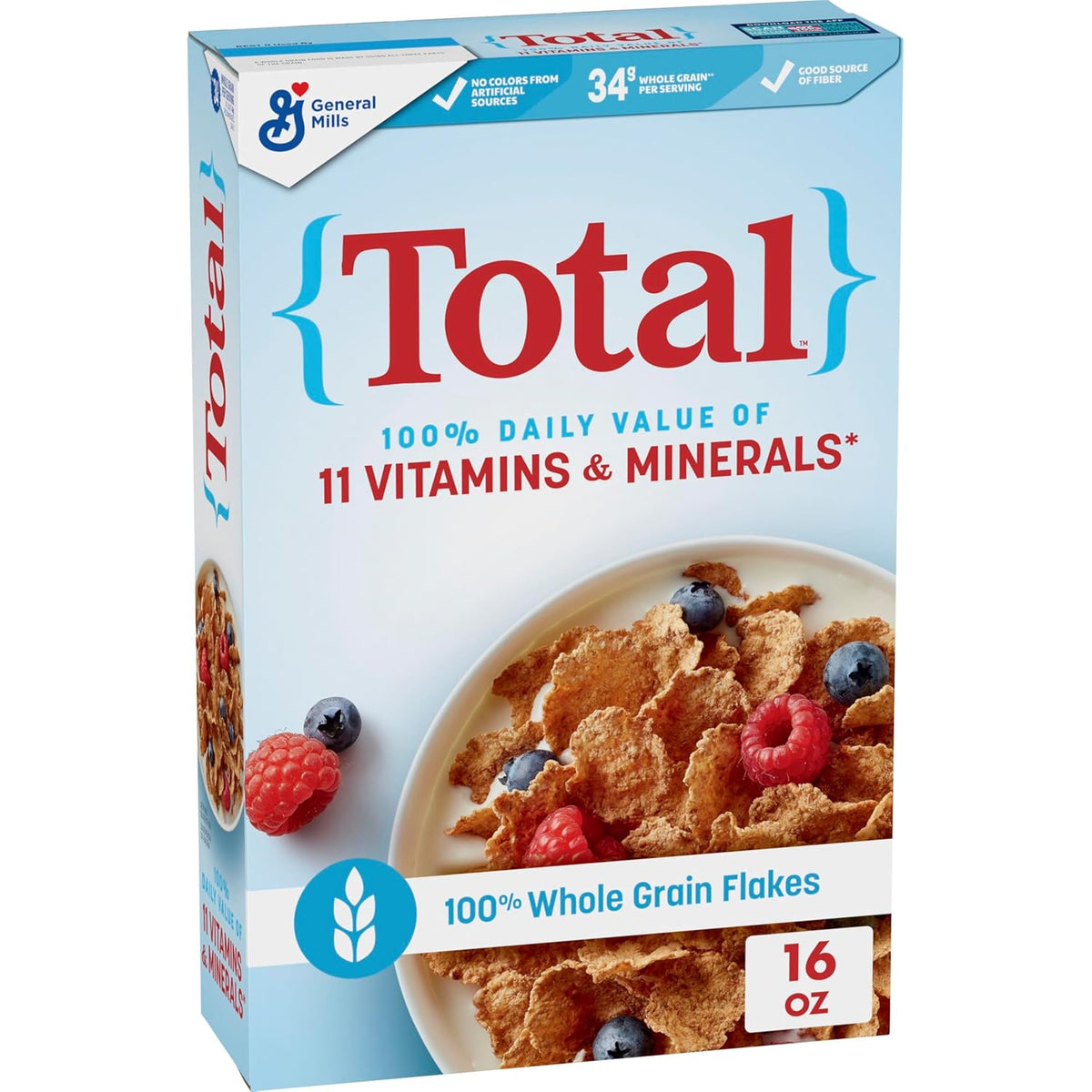Total Breakfast Cereal, 100% Daily Value of 11 Vitamins and Minerals, Whole Grain Cereal, 16 oz