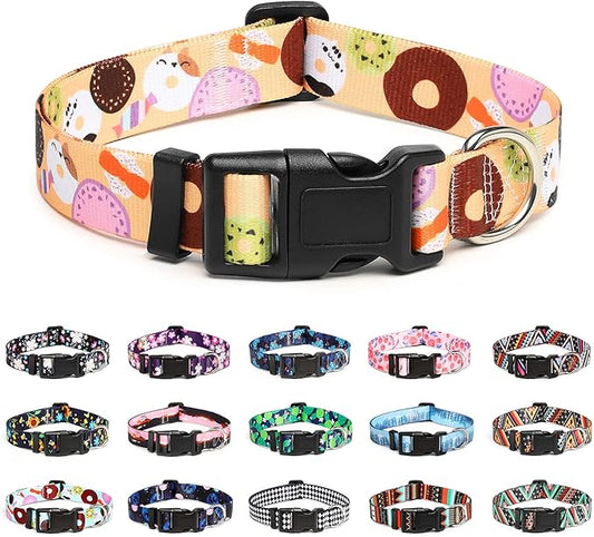 Mercano Adjustable Dog Collar - Special Design Patterns, Soft Nylon Comfortable Sturdy Pet Collar for Small Medium Large Dogs (M, Beige Cookie)