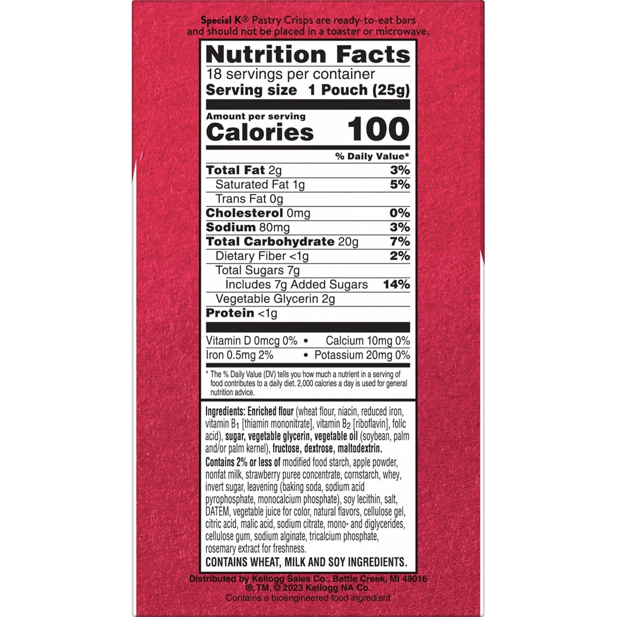 Special K Bar Pastry Crisps, 100 Calories, Breakfast Bars, Value Size, Strawberry, 15.84oz Box (36 Crisps)
